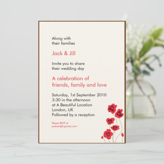 ポピーの絵 5x7 招待状 (スタンド正面)