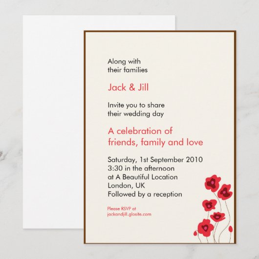 ポピーの絵 5x7 招待状 (正面/裏面)