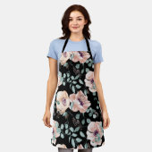 ポピーの花が黒 エプロン (着用した状態)