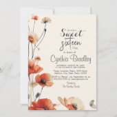 ポピーの花と甘い16誕生日パーティー 招待状 (正面)