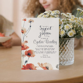 ポピーの花と甘い16誕生日パーティー 招待状