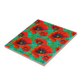 ポピーの花のシームレスパターン 赤 緑 花柄 タイル (側面)