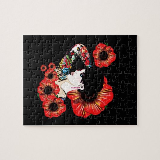 ポピーの花の中に入ったタトゥーの入った女の子Art by LeahG ジグソーパズル (横)