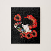 ポピーの花の中に入ったタトゥーの入った女の子Art by LeahG ジグソーパズル (縦)