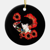 ポピーの花の中に入ったタトゥーの入った女の子Art by LeahG セラミックオーナメント (正面)