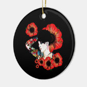 ポピーの花の中に入ったタトゥーの入った女の子Art by LeahG セラミックオーナメント (左)