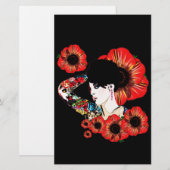 ポピーの花の中に入ったタトゥーの入った女の子Art by LeahG 便箋 (正面/裏面)