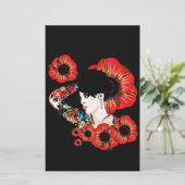 ポピーの花の中に入ったタトゥーの入った女の子Art by LeahG 便箋 (スタンド正面)