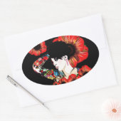 ポピーの花の中に入ったタトゥーの入った女の子Art by LeahG 楕円形シール (封筒)