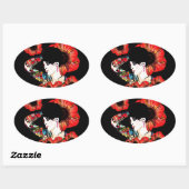 ポピーの花の中に入ったタトゥーの入った女の子Art by LeahG 楕円形シール (シート)