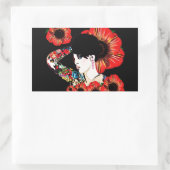 ポピーの花の中に入ったタトゥーの入った女の子Art by LeahG 長方形シール (バッグ)