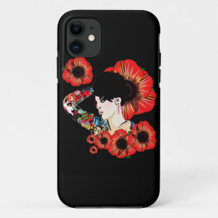 ポピーの花の中に入ったタトゥーの入った女の子Art by LeahG iPhone 11 ケース