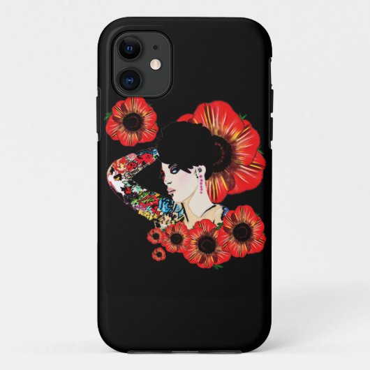 ポピーの花の中に入ったタトゥーの入った女の子Art by LeahG Case-Mate iPhoneケース (裏面)