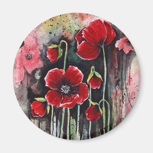 ポピーの花の水彩磁石 マグネット (正面)