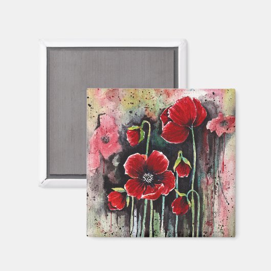 ポピーの花の水彩磁石 マグネット (正面/裏面)