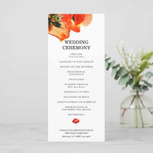 ポピーの花の水絵画の色の式結婚の メニュー (スタンド正面)