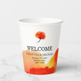 ポピーの花の絵画水の色結婚の 紙コップ