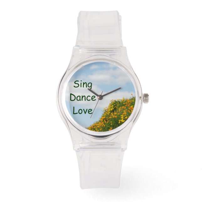 ポピーの花の草原を眺める Sing Dance Love 時計 (正面)