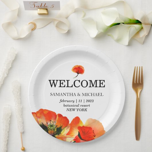 ポピーの花の赤結婚白 ペーパープレート (ウェディング)