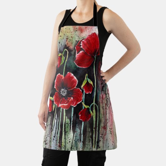 ポピーの花を水彩エプロンに エプロン (インサイチュ)