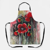ポピーの花を水彩エプロンに エプロン (正面)