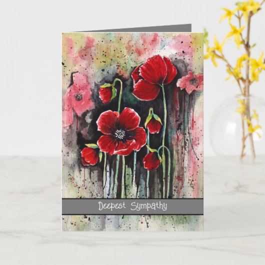 ポピーの花を水色に カード (黄色い花)