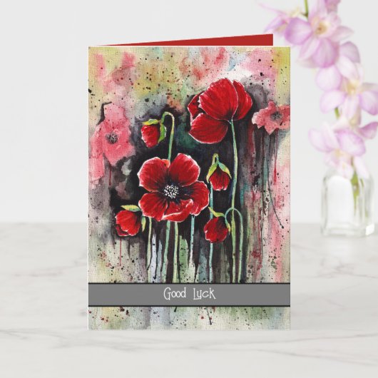 ポピーの花を水色に カード (蘭)
