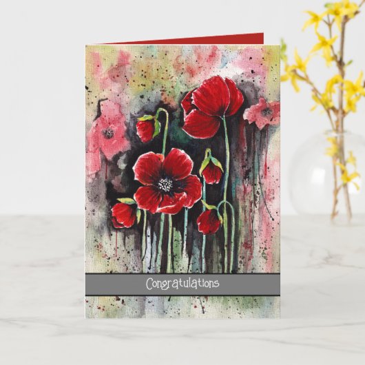 ポピーの花を水色に カード (黄色い花)