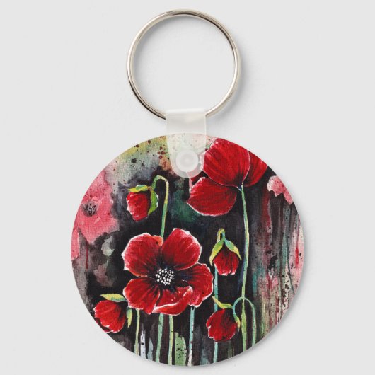 ポピーの花を水色に キーホルダー (正面)