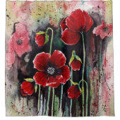 ポピーの花を水色に シャワーカーテン (正面)