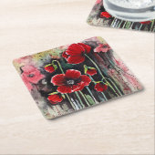 ポピーの花を水色に スクエアペーパーコースター (アングル)