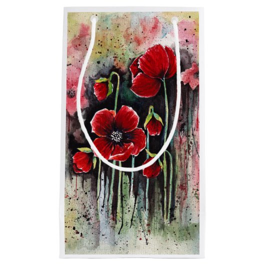 ポピーの花を水色に スモールペーパーバッグ (正面)