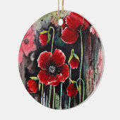ポピーの花を水色に セラミックオーナメント (左)
