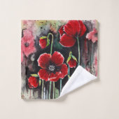 ポピーの花を水色に バスタオルセット (ウォッシュタオル)