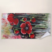 ポピーの花を水色に ビーチタオル (正面)