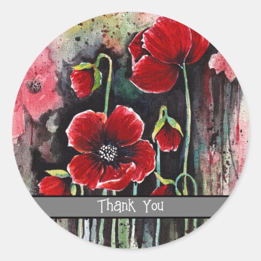 ポピーの花を水色に ラウンドシール (正面)