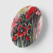 ポピーの花を水色に ラウンド壁時計 (傾斜)