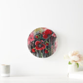 ポピーの花を水色に ラウンド壁時計 (ホーム)