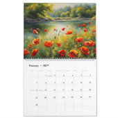 ポピーの花アート、美しいメドウズ自然 カレンダー (2月 2027)