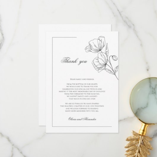ポピーの花エレガントな結婚式サンキューカード サンキューカード (正面/裏面インサイチュ)