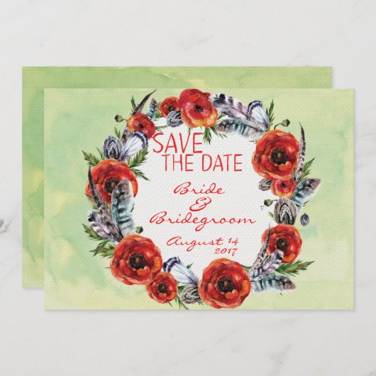 ポピーの花フローラ日付を結婚保存 セーブザデート (正面/裏面)