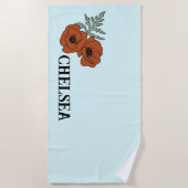 ポピーの花ライトブルー ビーチタオル (正面)