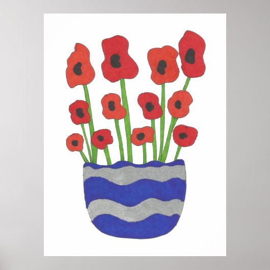 ポピーの花瓶アートコンテンポラリー ポスター (正面)