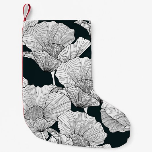 ポピーの花、白黒線。 スモールクリスマスストッキング (正面)
