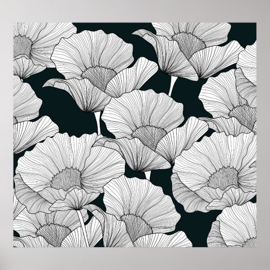 ポピーの花、白黒線。 ポスター (正面)