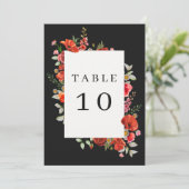ポピーの野の花結婚ダークテーブル番号 招待状 (スタンド正面)