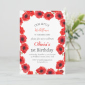 ポピーの1歳の誕生日 女の子 赤い花 招待状 (スタンド正面)