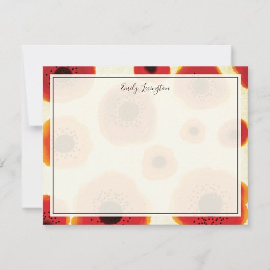 ポピーはっきりしたの花の文具パーソナライズされた ノートカード (正面)