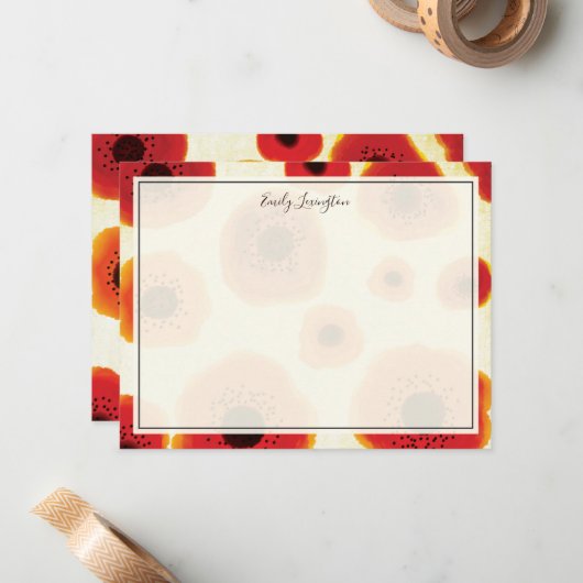 ポピーはっきりしたの花の文具パーソナライズされた ノートカード (正面/裏面インサイチュ)