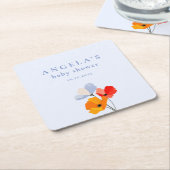 ポピーはっきりしたフローラの赤ちゃんシャワー スクエアペーパーコースター (アングル)